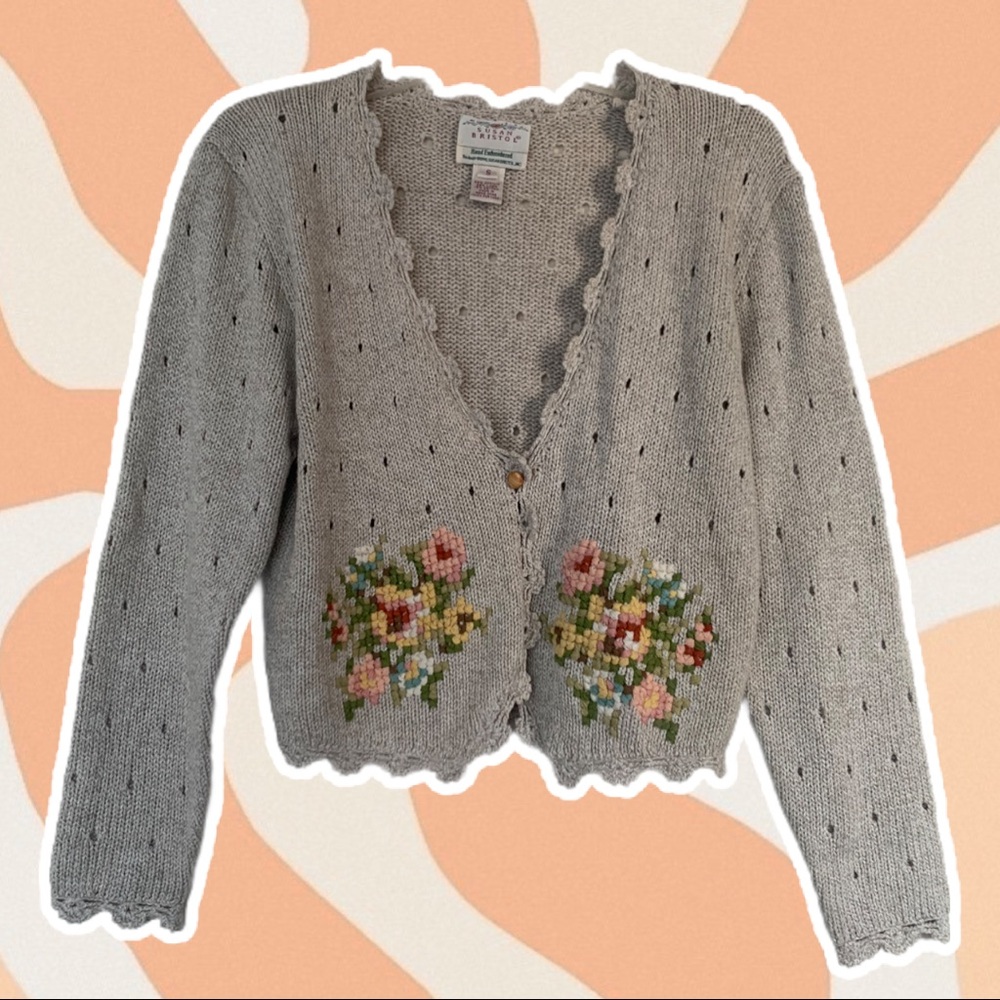 Hand Embroidered Taupe Cardigan